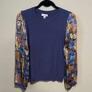 Current Air Vibrant Knit Top with Floral Sleeves Size Medium
